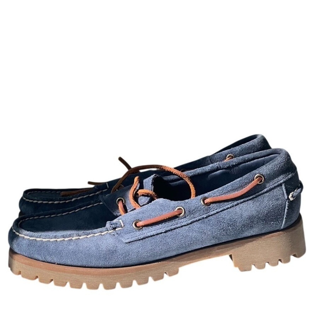 Floats Navy Suede Boat Shoes Lug Sole Moccasins Women's 10R - Picture 4 of 8